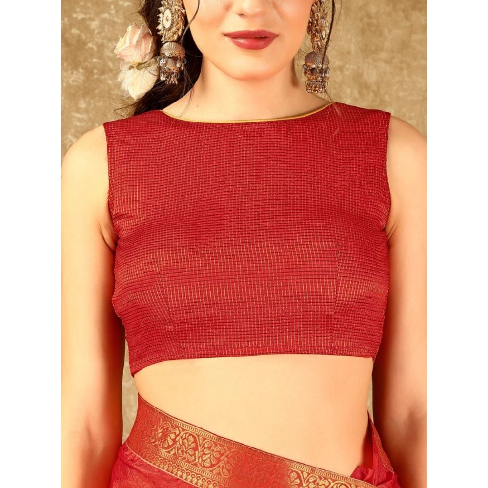 Generic Women's Vichitra Swiroshki Butta Saree With Unstitched Blouse (Red, 5-6 Mtrs) - Noble Nook