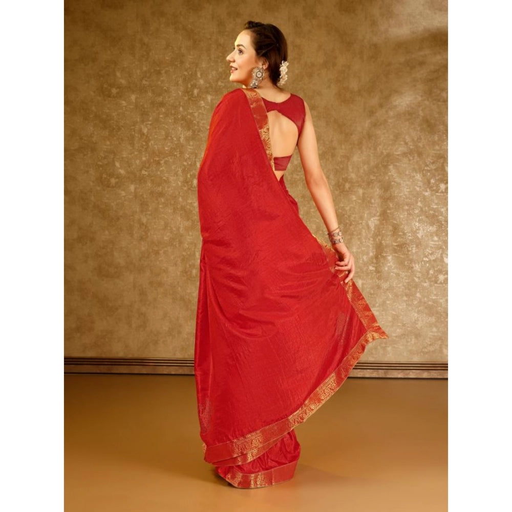 Generic Women's Vichitra Swiroshki Butta Saree With Unstitched Blouse (Red, 5-6 Mtrs) - Noble Nook