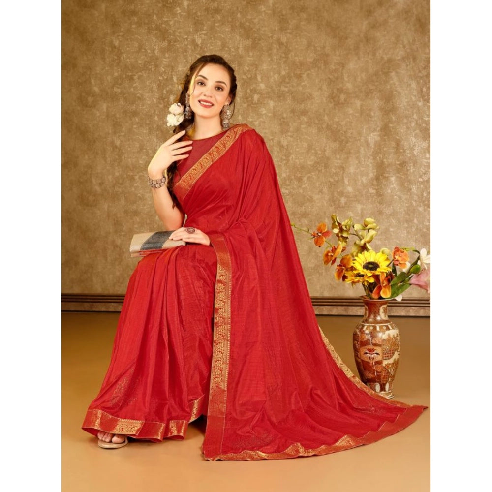 Generic Women's Vichitra Swiroshki Butta Saree With Unstitched Blouse (Red, 5-6 Mtrs) - Noble Nook