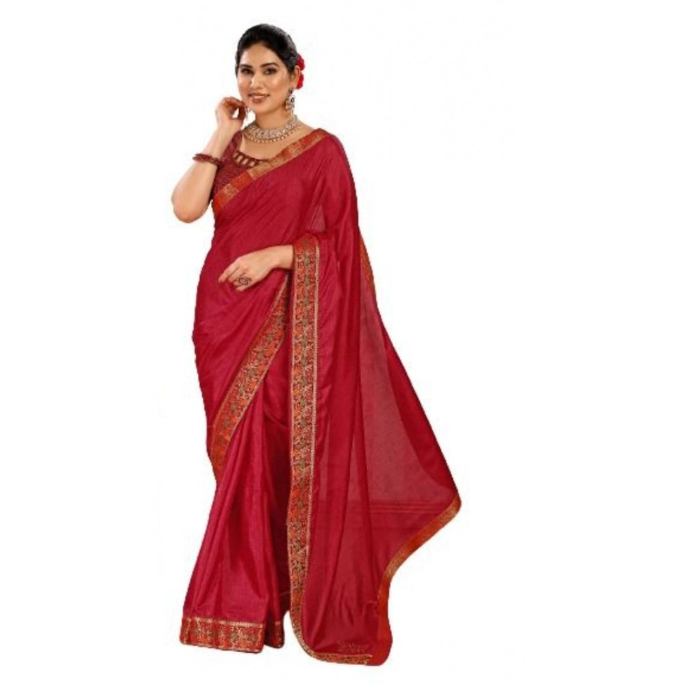 Generic Women's Vichitra Swiroshki Butta Saree With Unstitched Blouse (Maroon, 5-6 Mtrs) - Noble Nook