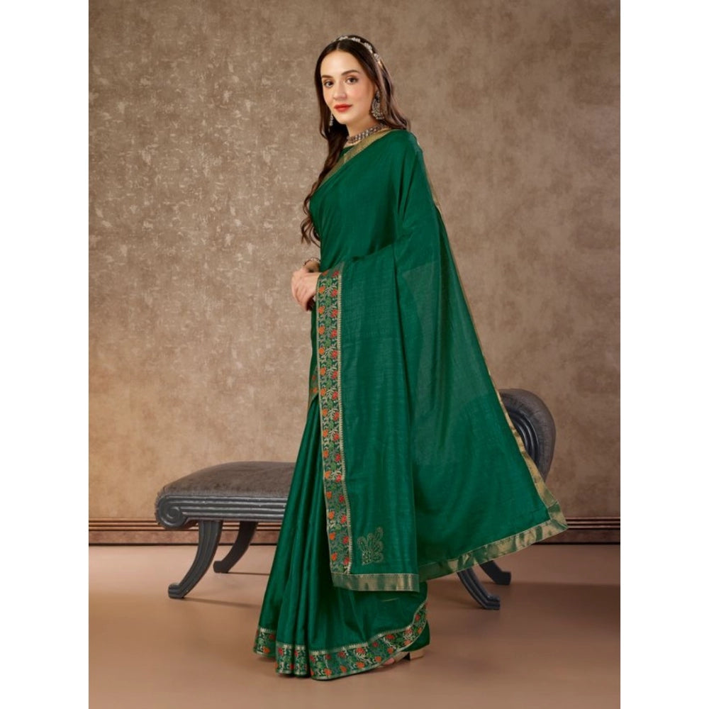 Generic Women's Vichitra Swiroshki Butta Saree With Unstitched Blouse (Green, 5-6 Mtrs) - Noble Nook