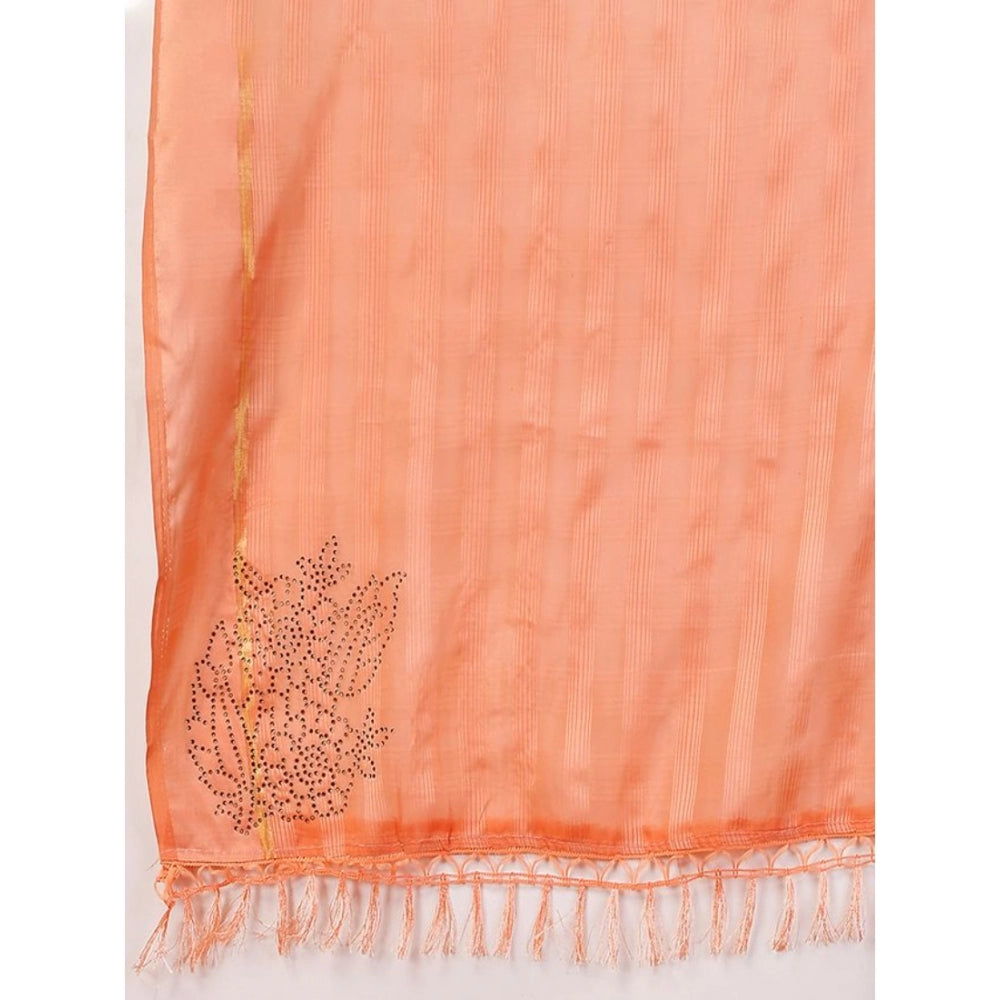 Generic Women's Chiffon Fabric Line Saree With Unstitched Blouse (Peach, 5-6 Mtrs) - Noble Nook