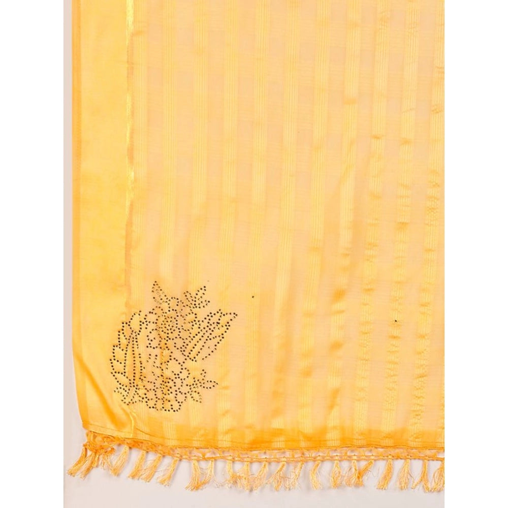 Generic Women's Chiffon Fabric Line Saree With Unstitched Blouse (Yellow, 5-6 Mtrs) - Noble Nook