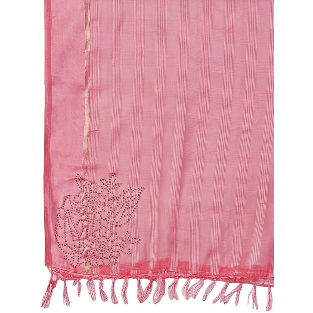 Generic Women's Chiffon Fabric Line Saree With Unstitched Blouse (Pink, 5-6 Mtrs) - Noble Nook