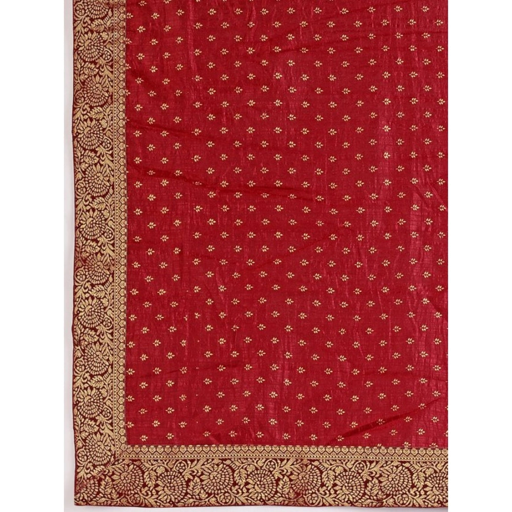 Generic Women's Vichitra Bandhani Saree With Unstitched Blouse (Maroon, 5-6 Mtrs) - Noble Nook