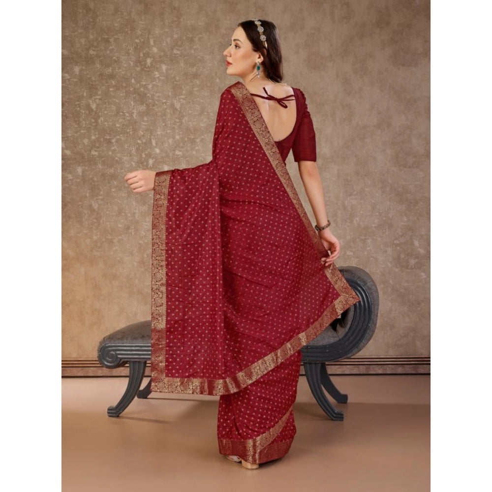 Generic Women's Vichitra Bandhani Saree With Unstitched Blouse (Maroon, 5-6 Mtrs) - Noble Nook