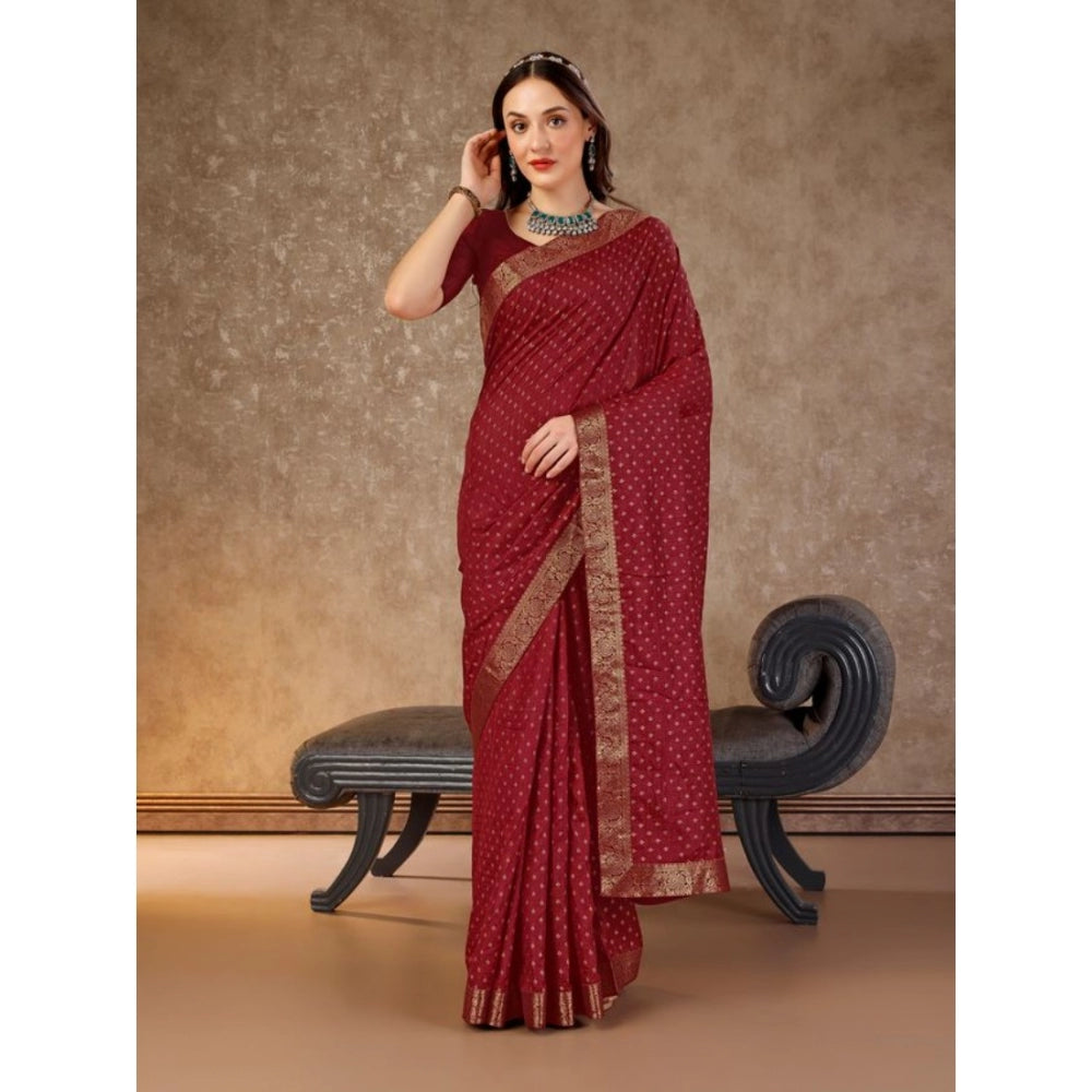 Generic Women's Vichitra Bandhani Saree With Unstitched Blouse (Maroon, 5-6 Mtrs) - Noble Nook