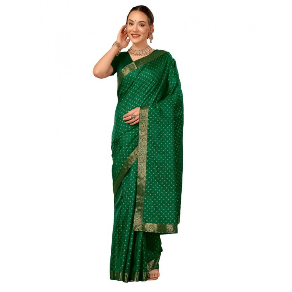 Generic Women's Vichitra Bandhani Saree With Unstitched Blouse (Green, 5-6 Mtrs) - Noble Nook