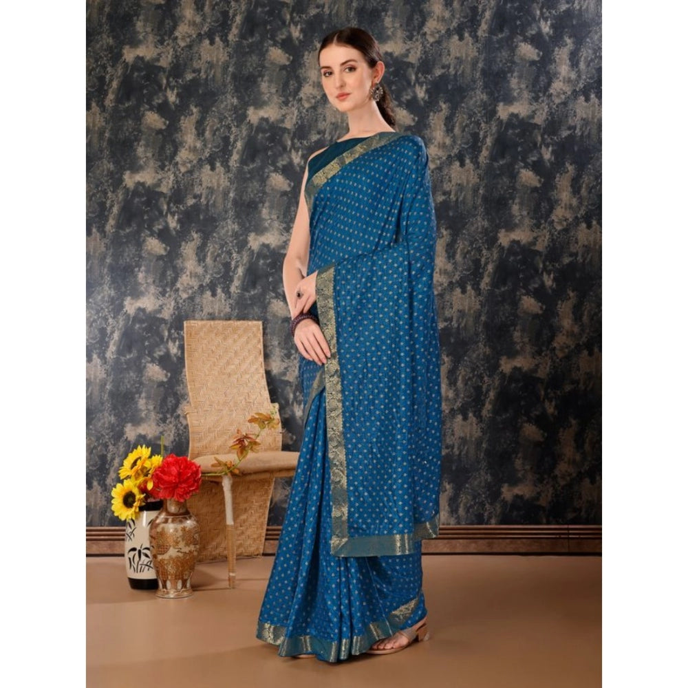 Generic Women's Vichitra Bandhani Saree With Unstitched Blouse (Blue, 5-6 Mtrs) - Noble Nook