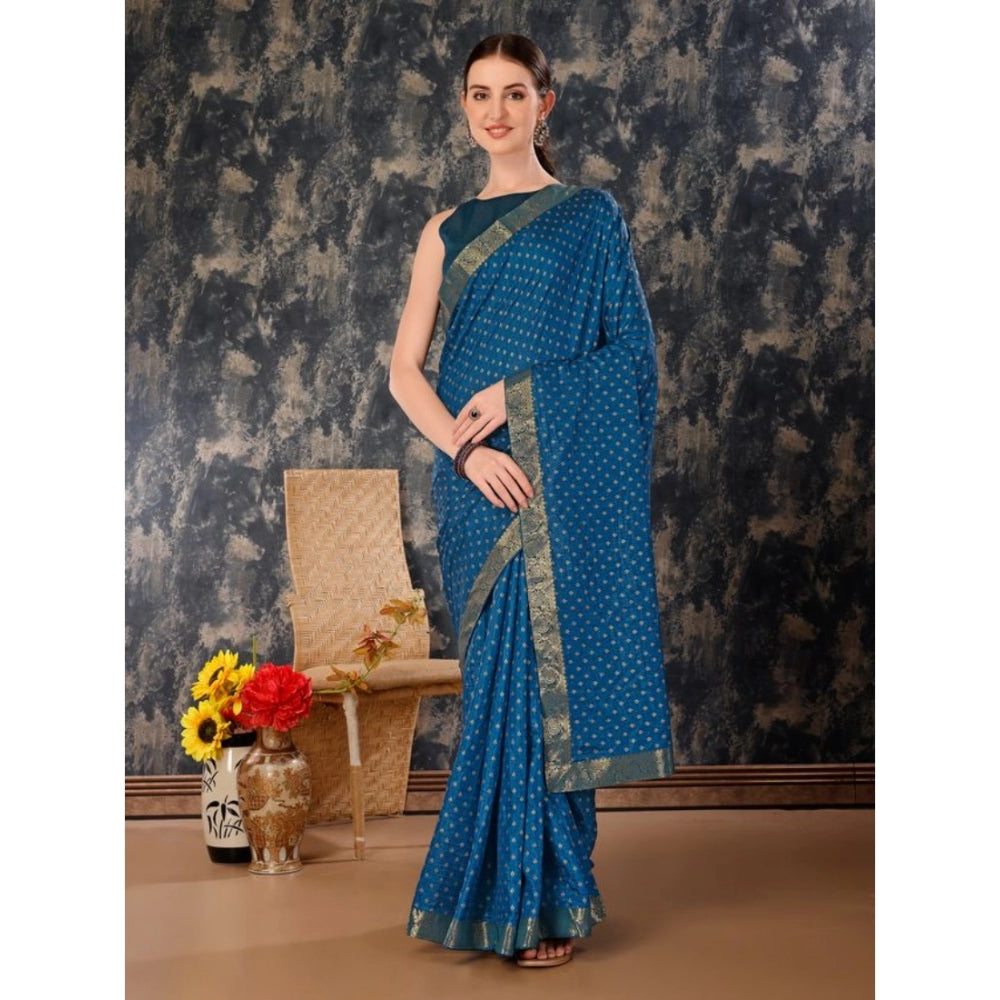 Generic Women's Vichitra Bandhani Saree With Unstitched Blouse (Blue, 5-6 Mtrs) - Noble Nook