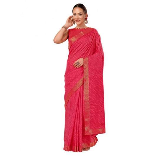 Generic Women's Vichitra Bandhani Saree With Unstitched Blouse (Pink, 5-6 Mtrs) - Noble Nook