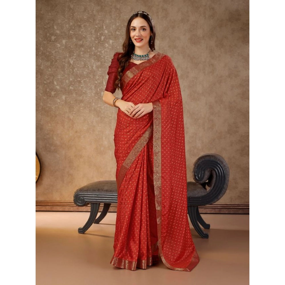 Generic Women's Vichitra Bandhani Saree With Unstitched Blouse (Maroon, 5-6 Mtrs) - Noble Nook