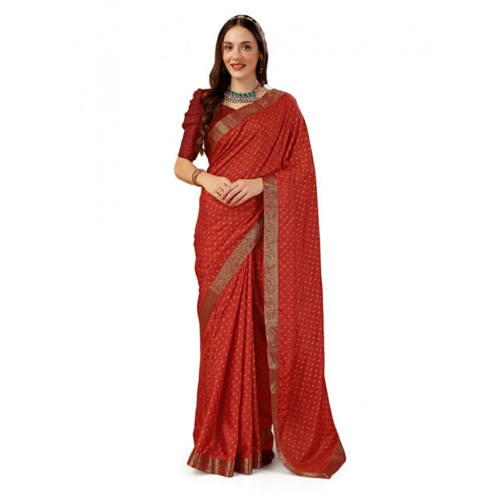 Generic Women's Vichitra Bandhani Saree With Unstitched Blouse (Maroon, 5-6 Mtrs) - Noble Nook