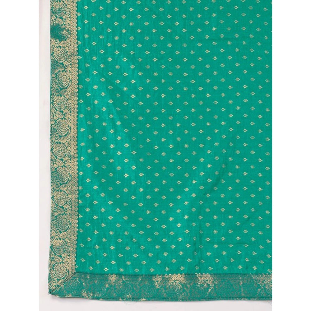 Generic Women's Vichitra Bandhani Saree With Unstitched Blouse (Rama Green, 5-6 Mtrs) - Noble Nook