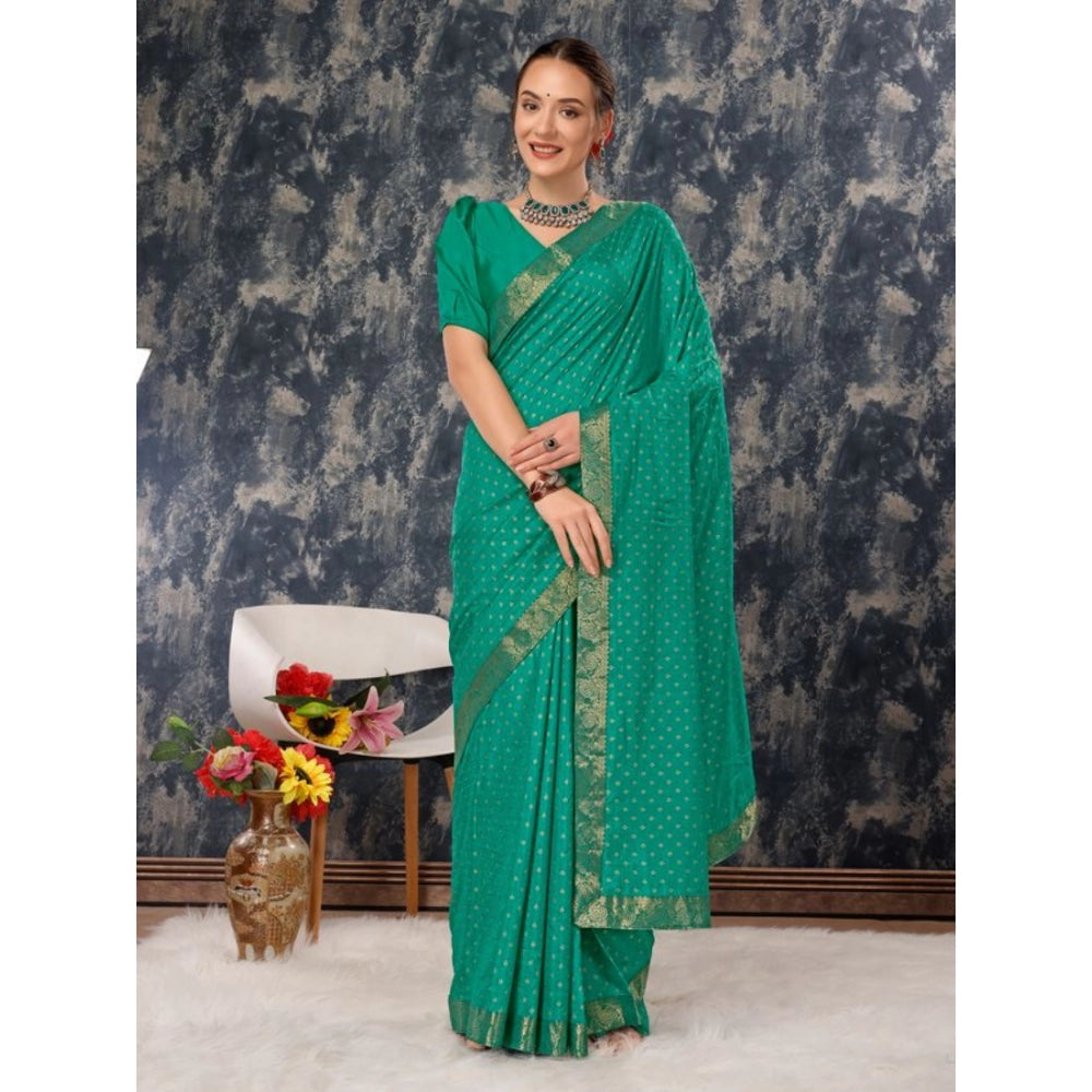 Generic Women's Vichitra Bandhani Saree With Unstitched Blouse (Rama Green, 5-6 Mtrs) - Noble Nook