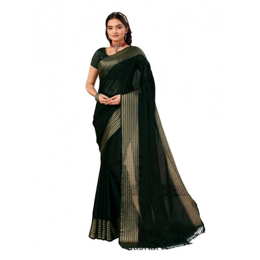 Generic Women's Chiffon Fabric Plain Saree With Unstitched Blouse (Green, 5-6 Mtrs) - Noble Nook