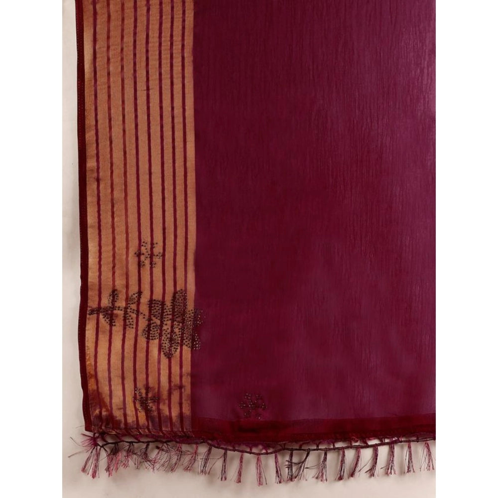 Generic Women's Chiffon Fabric Plain Saree With Unstitched Blouse (Wine, 5-6 Mtrs) - Noble Nook