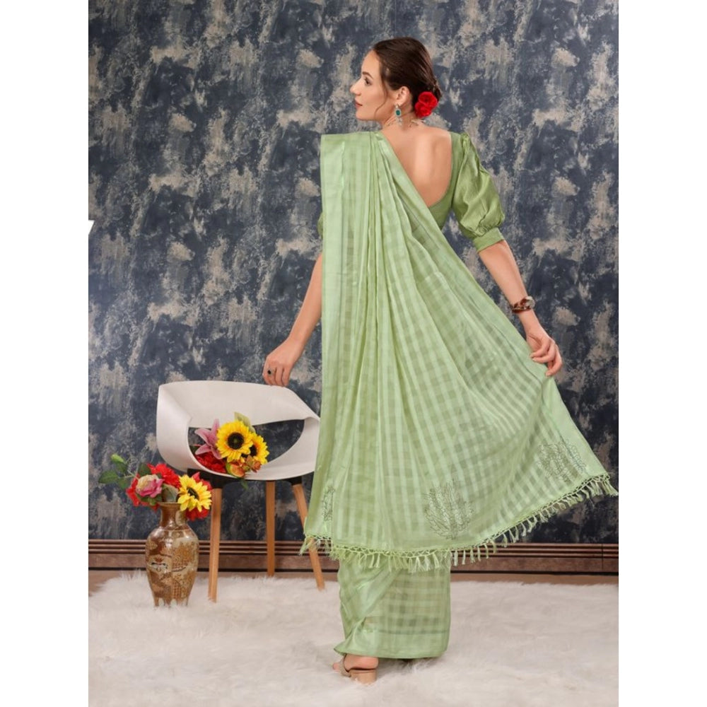 Generic Women's Chiffon Fabric Line Saree With Unstitched Blouse (Green, 5-6 Mtrs) - Noble Nook