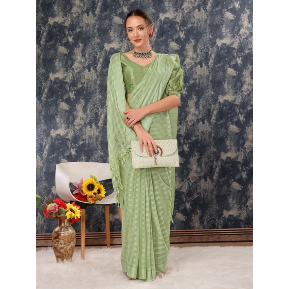 Generic Women's Chiffon Fabric Line Saree With Unstitched Blouse (Green, 5-6 Mtrs) - Noble Nook