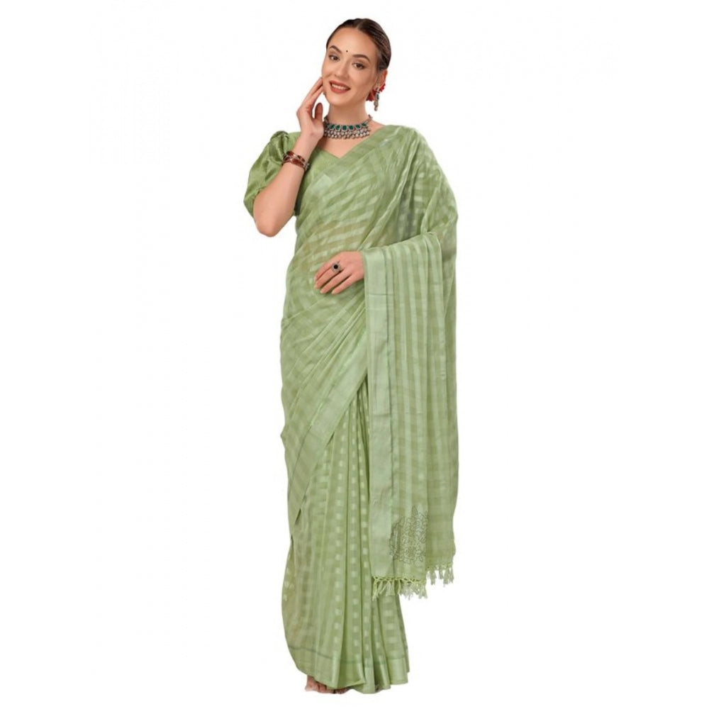 Generic Women's Chiffon Fabric Line Saree With Unstitched Blouse (Green, 5-6 Mtrs) - Noble Nook