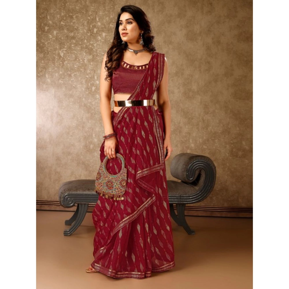 Generic Women's Zomto Laheriya Saree With Unstitched Blouse (Maroon, 5-6 Mtrs) - Noble Nook