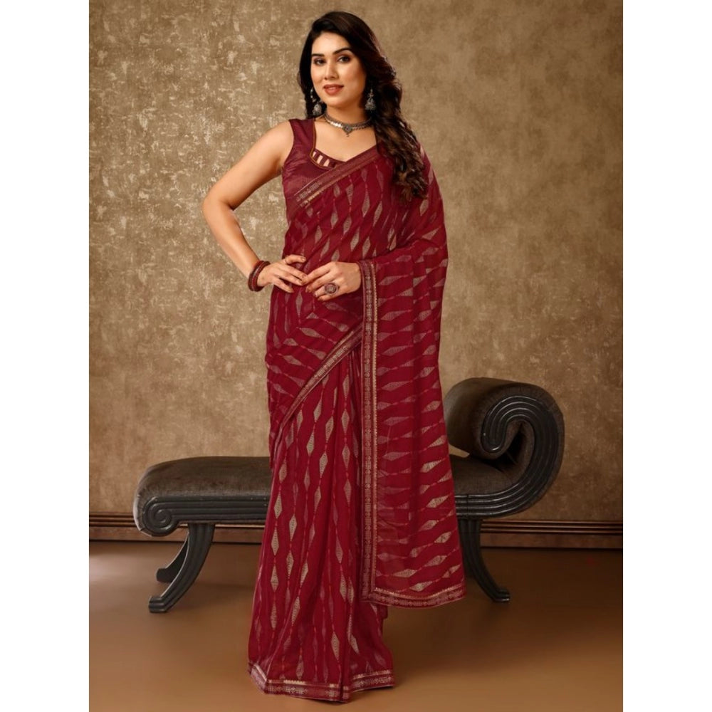 Generic Women's Zomto Laheriya Saree With Unstitched Blouse (Maroon, 5-6 Mtrs) - Noble Nook