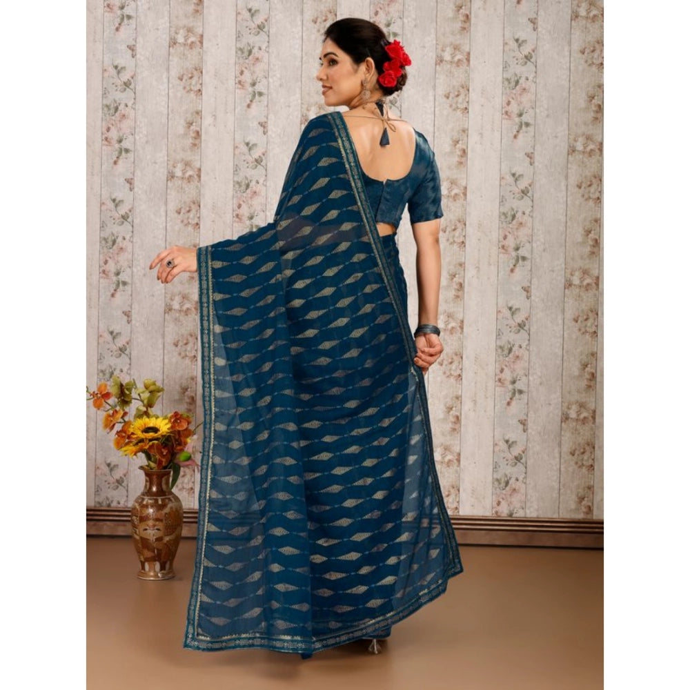 Generic Women's Zomto Laheriya Saree With Unstitched Blouse (Blue, 5-6 Mtrs) - Noble Nook