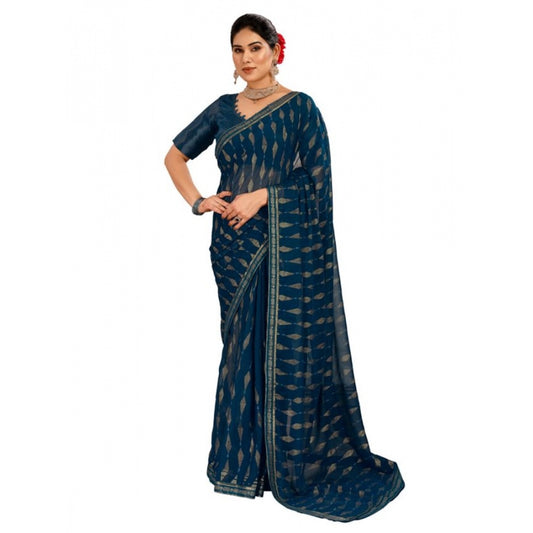 Generic Women's Zomto Laheriya Saree With Unstitched Blouse (Blue, 5-6 Mtrs) - Noble Nook