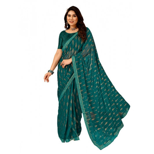 Generic Women's Zomto Laheriya Saree With Unstitched Blouse (Teal Blue, 5-6 Mtrs) - Noble Nook