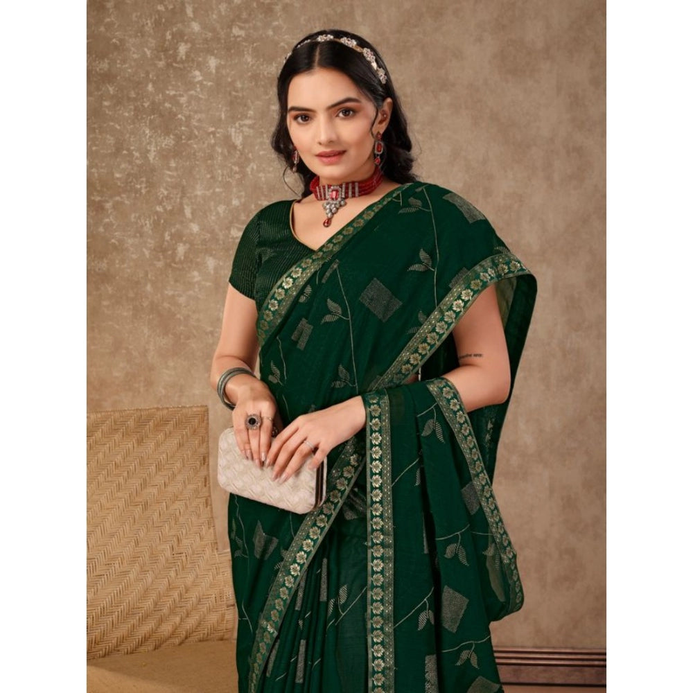 Generic Women's Zomto Patta Chiffon Saree With Unstitched Blouse (Green, 5-6 Mtrs) - Noble Nook