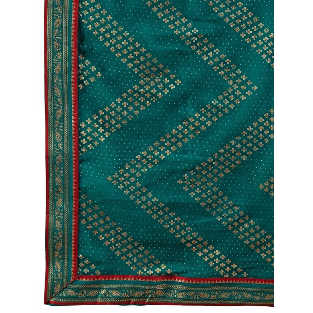 Generic Women's Zomto Zig Zag Saree With Unstitched Blouse (Teal Blue, 5-6 Mtrs) - Noble Nook