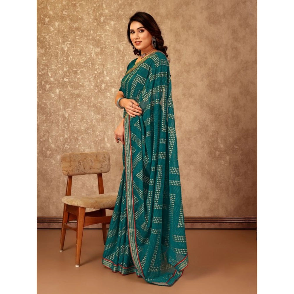 Generic Women's Zomto Zig Zag Saree With Unstitched Blouse (Teal Blue, 5-6 Mtrs) - Noble Nook