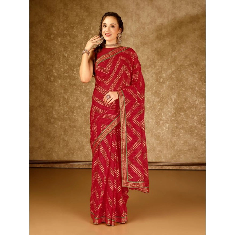 Generic Women's Zomto Zig Zag Saree With Unstitched Blouse (Red, 5-6 Mtrs) - Noble Nook