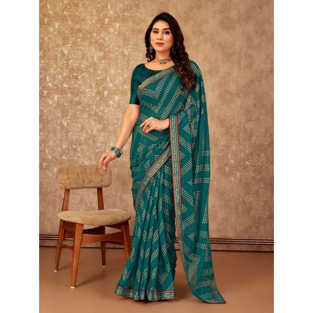 Generic Women's Zomto Zig Zag Saree With Unstitched Blouse (Teal Blue, 5-6 Mtrs) - Noble Nook