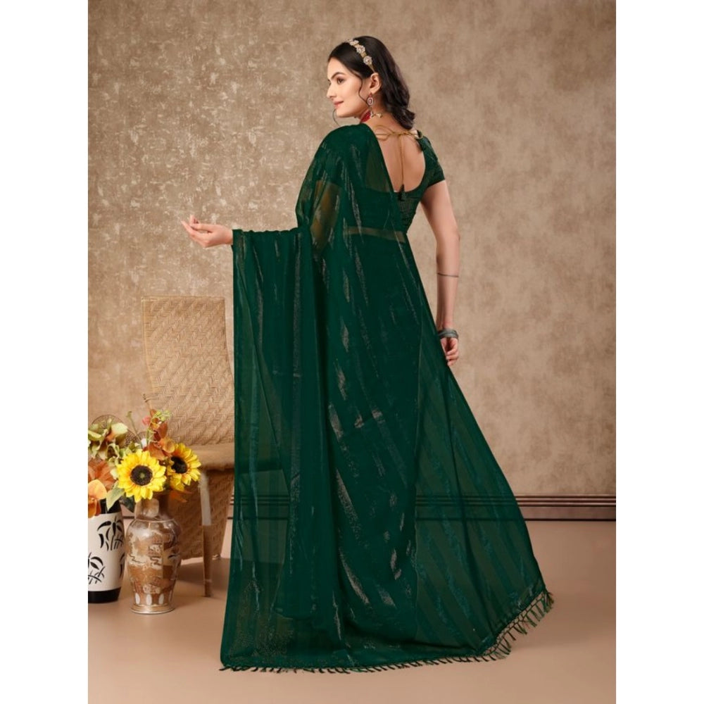 Generic Women's Chiffon Fabric Line Saree With Unstitched Blouse (Green, 5-6 Mtrs) - Noble Nook