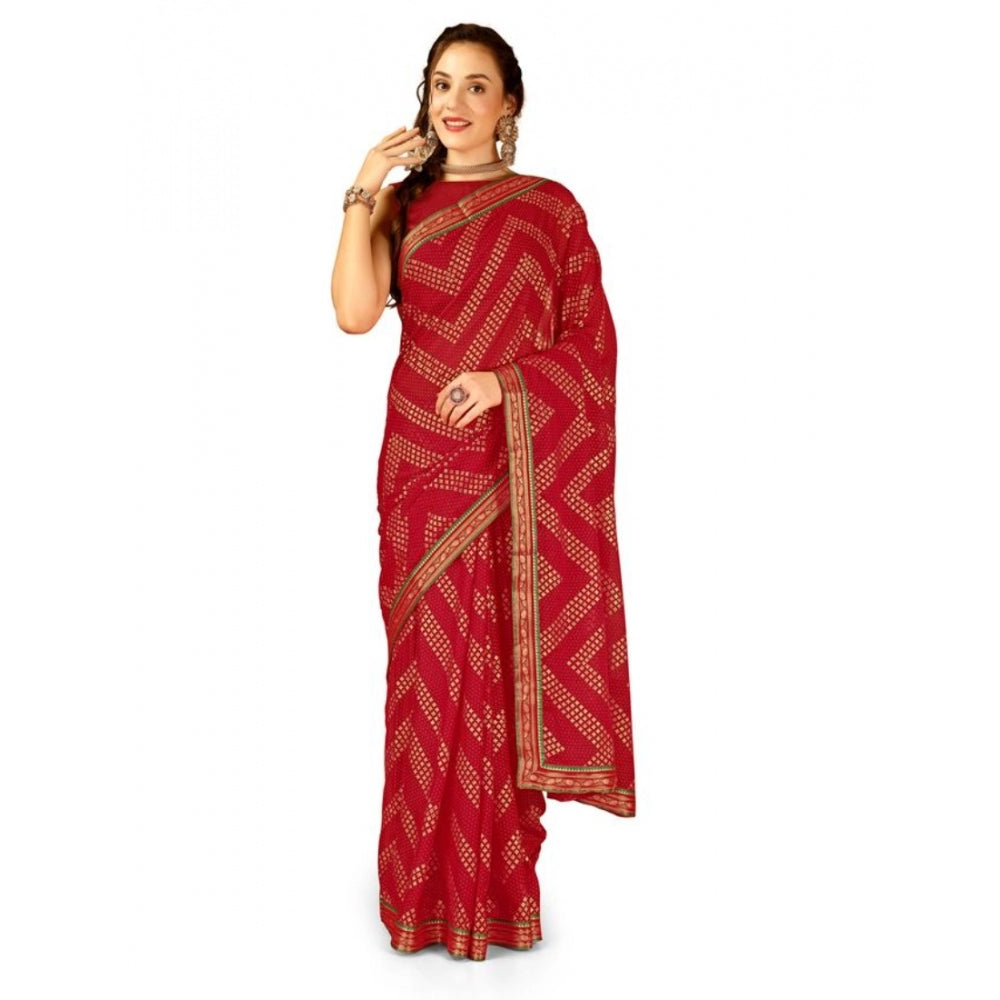 Generic Women's Zomto Zig Zag Saree With Unstitched Blouse (Red, 5-6 Mtrs) - Noble Nook