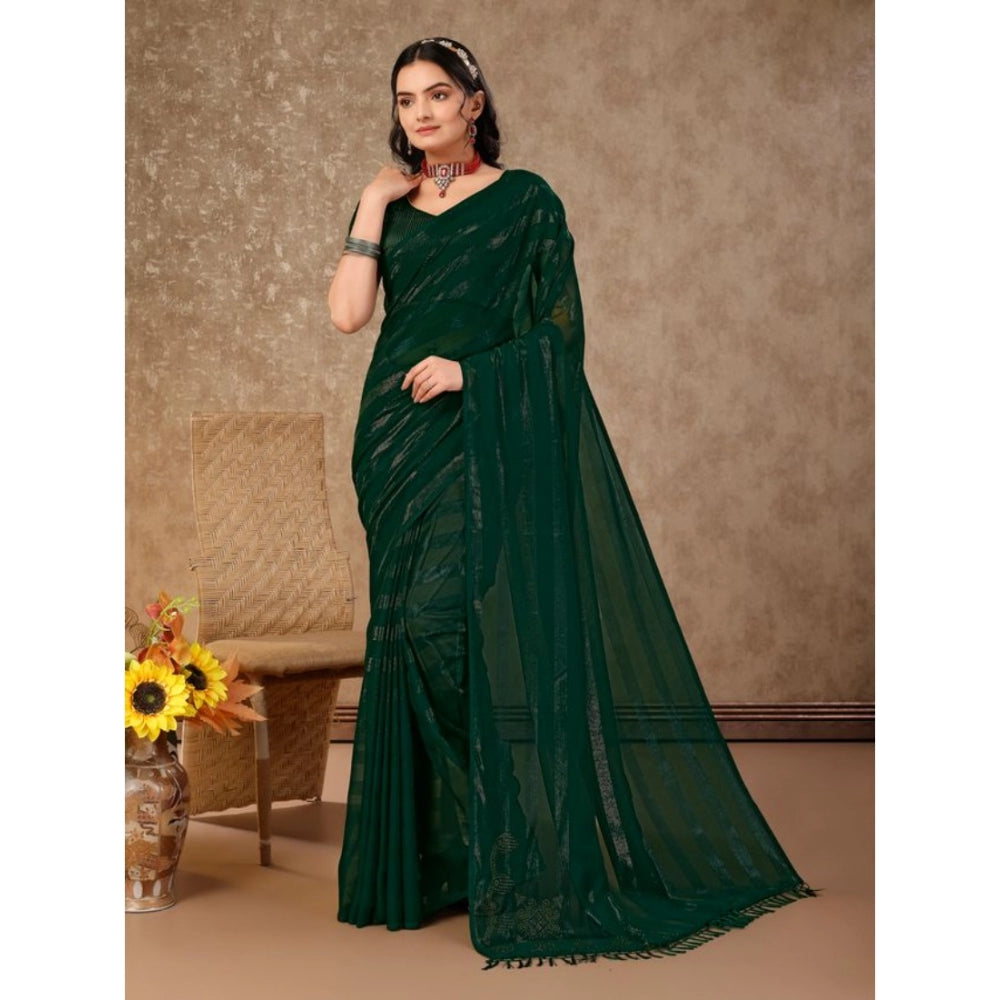 Generic Women's Chiffon Fabric Line Saree With Unstitched Blouse (Green, 5-6 Mtrs) - Noble Nook