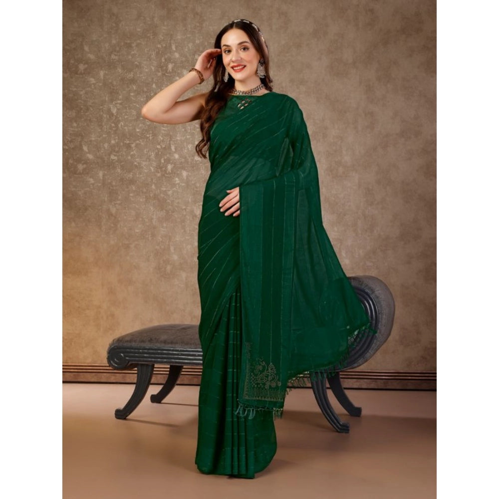 Generic Women's Chiffon Fabric Line Saree With Unstitched Blouse (Green, 5-6 Mtrs) - Noble Nook