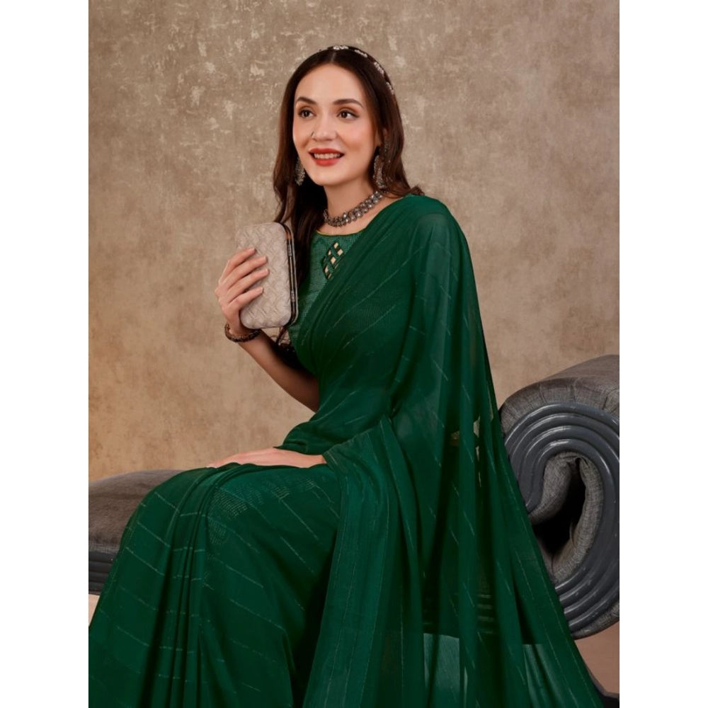 Generic Women's Chiffon Fabric Line Saree With Unstitched Blouse (Green, 5-6 Mtrs) - Noble Nook