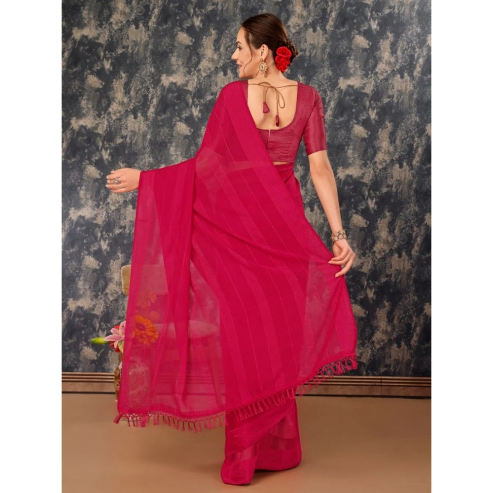 Generic Women's Chiffon Fabric Line Saree With Unstitched Blouse (Pink, 5-6 Mtrs) - Noble Nook