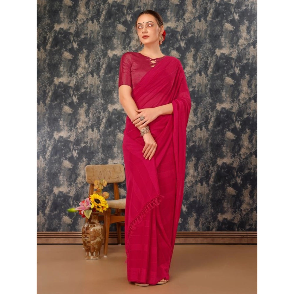 Generic Women's Chiffon Fabric Line Saree With Unstitched Blouse (Pink, 5-6 Mtrs) - Noble Nook