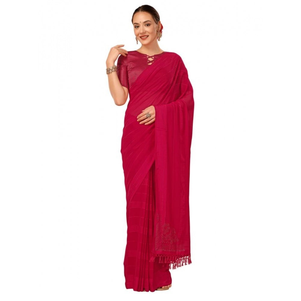 Generic Women's Chiffon Fabric Line Saree With Unstitched Blouse (Pink, 5-6 Mtrs) - Noble Nook