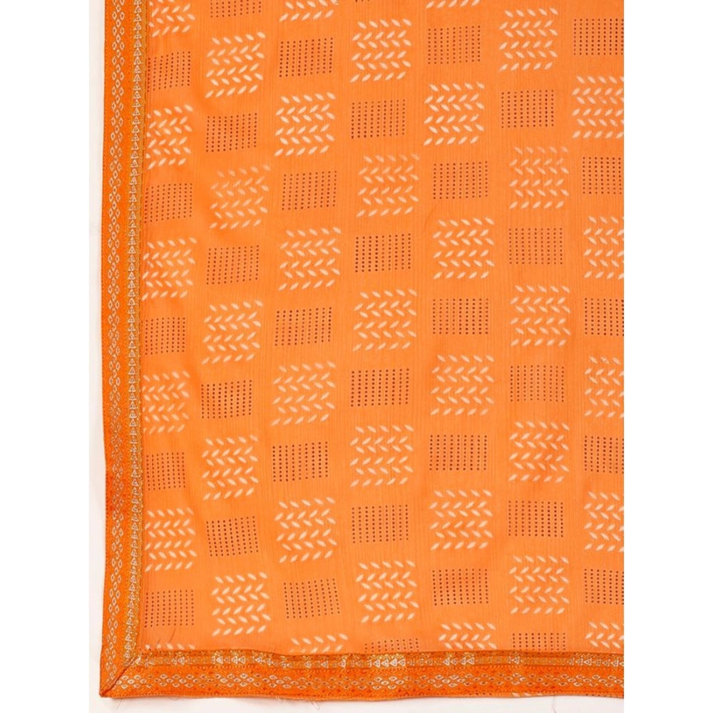 Generic Women's Zomto Checked Saree With Unstitched Blouse (Orange, 5-6 Mtrs) - Noble Nook