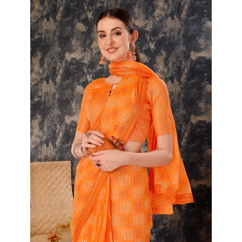 Generic Women's Zomto Checked Saree With Unstitched Blouse (Orange, 5-6 Mtrs) - Noble Nook