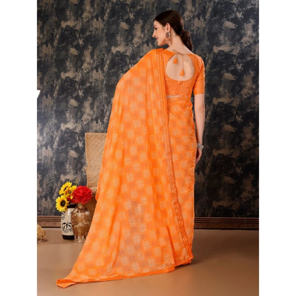 Generic Women's Zomto Checked Saree With Unstitched Blouse (Orange, 5-6 Mtrs) - Noble Nook