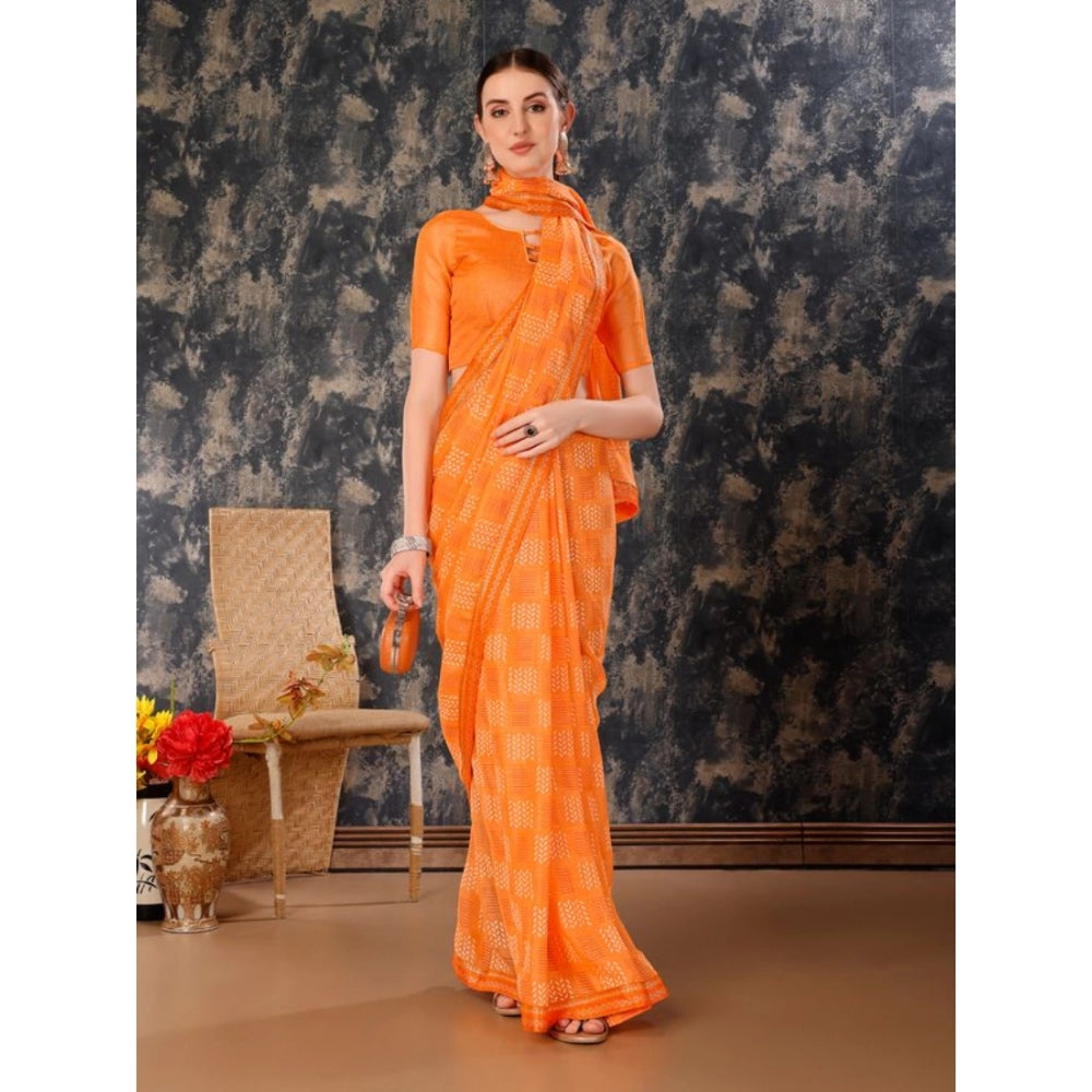 Generic Women's Zomto Checked Saree With Unstitched Blouse (Orange, 5-6 Mtrs) - Noble Nook