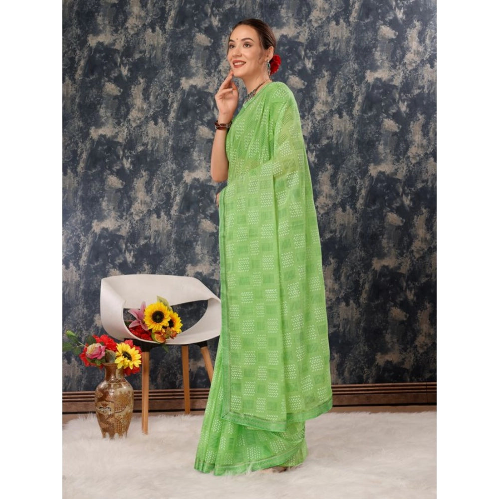 Generic Women's Zomto Checked Saree With Unstitched Blouse (Green, 5-6 Mtrs) - Noble Nook