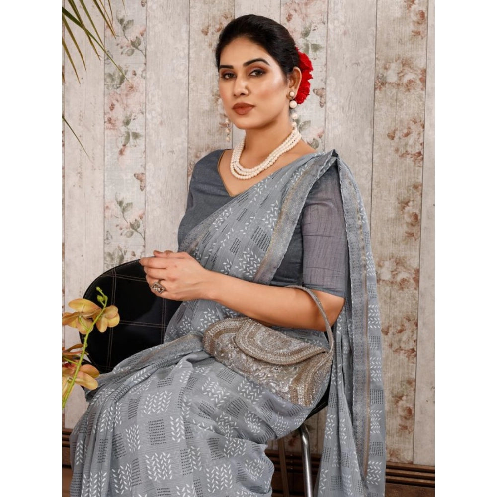 Generic Women's Zomto Checked Saree With Unstitched Blouse (Grey, 5-6 Mtrs) - Noble Nook