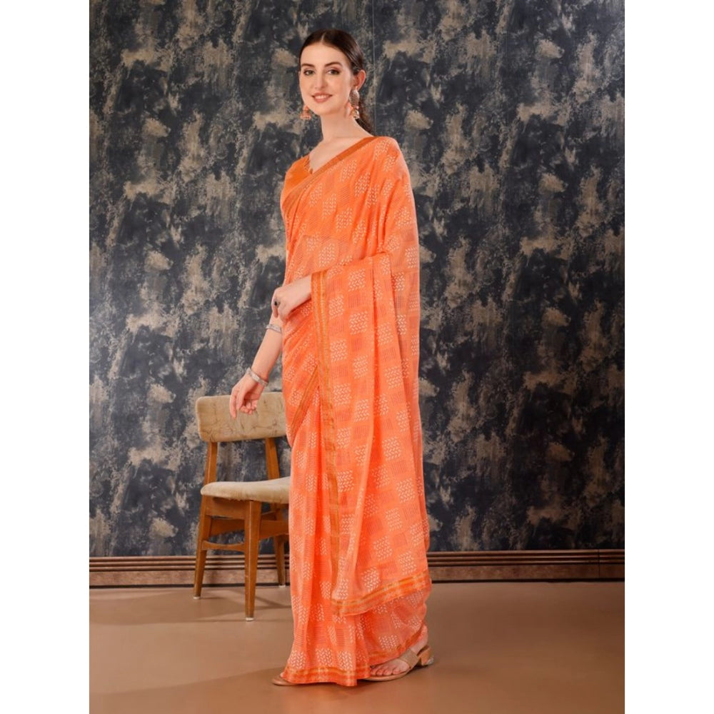 Generic Women's Zomto Checked Saree With Unstitched Blouse (Peach, 5-6 Mtrs) - Noble Nook