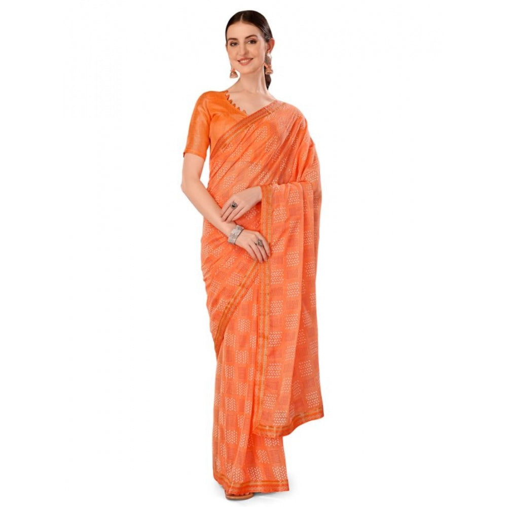 Generic Women's Zomto Checked Saree With Unstitched Blouse (Peach, 5-6 Mtrs) - Noble Nook